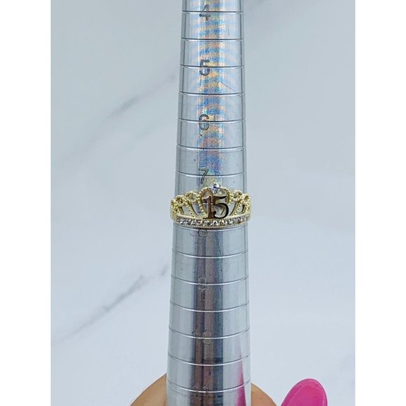 10k solid gold ring sweet 15 crown tiara quinceañera - Picture 5 of 5